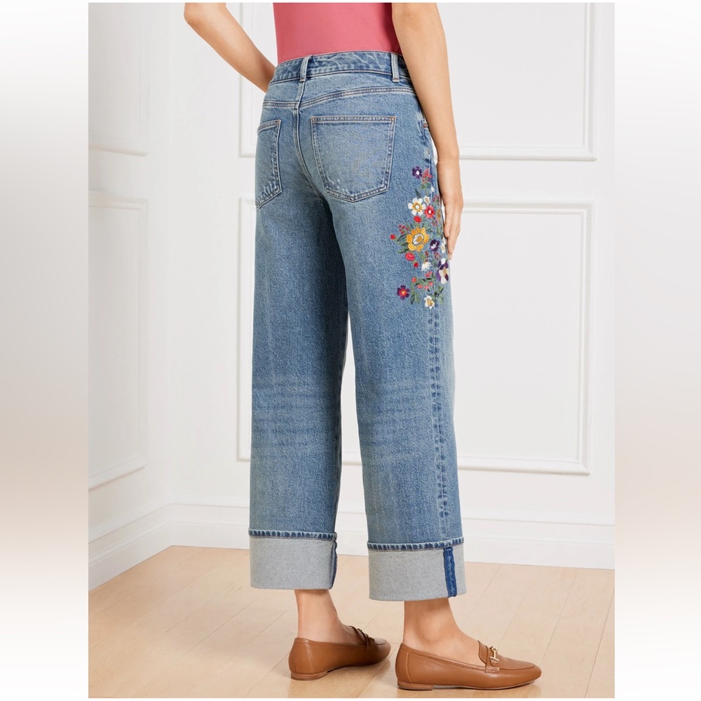 Talbots Embroidered Wide Straight Ankle Cuff Jeans - Picture 4 of 4
